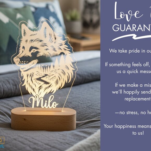 Wolf Night Light – Personalized LED Name Lamp for Kids Bedroom - Picture 6 of 8